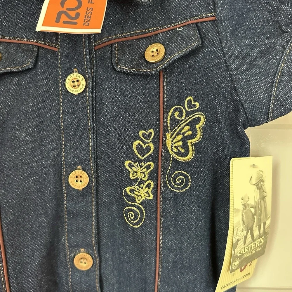 NWT Carter's Watch‎ The Wear Vintage Dark Denim Dress Girls Size 6X Butterflies